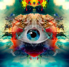 Human eye on colored creative background N3