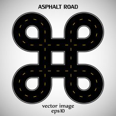 Asphalt road black color with yellow intermittent marking and text