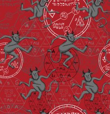 Seamless pattern with mystic symbols on red