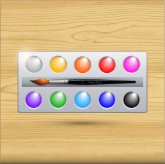 Watercolor paint set isolated on wood background N3