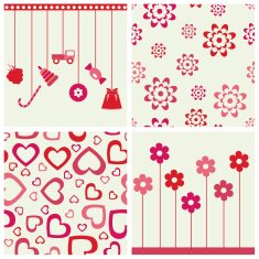 Girlie seamless background and objects set