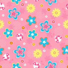 Flowers and Ladybugs Seamless Repeat Vector
