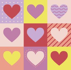 Seamless pattern with hearts on squares