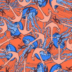 Sketch anchor and jellyfish in vintage style