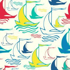 Seamless pattern with decorative retro sailing ships on waves
