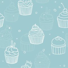 Blue sketch cupcakes pattern