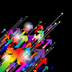 Abstract colored gradient background with arrows on black