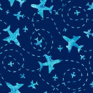 Textured Flying Airplanes Seamless Pattern Background