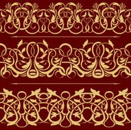 Collection of gold floral seamless border design element