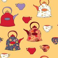 Seamless pattern with tea pots and cups N3