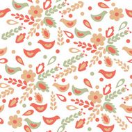 Floral seamless pattern with birds in traditional style