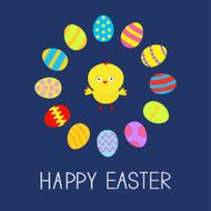 Colored Easter egg set round frame and chicken Card Flat