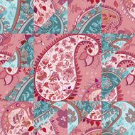 Paisley patchwork pattern with flowers Vintage boho style N2