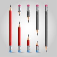 Short and long pencil set red gray