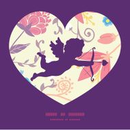 Vector fresh field flowers and leaves shooting cupid silhouette frame