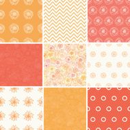 Vector Warm Flowers Set of Nine Matching Repeating Patterns Backgrounds