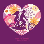 Vector warm summer plants couple on tandem bicycle heart silhouette