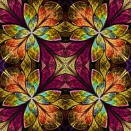 Symmetrical pattern in stained-glass window style Green yellow and brown