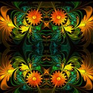 Flower pattern Orange green and black palette Fractal design