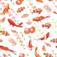 Sea beach orange seamless vector pattern