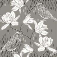 Seamless background with magnolia and birds