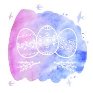 Greeting Easter card with decorative eggs on watercolor backgrou