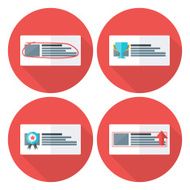 Advert flat circle icons set with long shadow