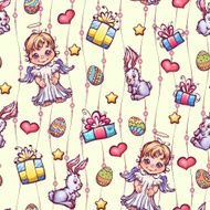 Vector seamless pattern of cartoon Easter elements