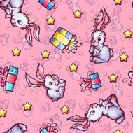 Vector seamless pattern with cartoon rabbits and gift boxes