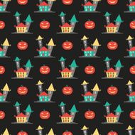 houses and pumpkins halloween pattern
