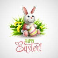 Easter card with bunny eggs and flowers Vector illustration