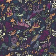 Seamless floral pattern with bird and cat N2
