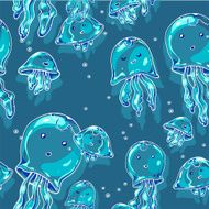 Swimming jellyfish in the blue sea