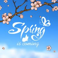Typographic Design Lettering Spring design on blurred backgroun