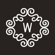 White Vector Vintage Twirl Frame for W Letter Monogram N2