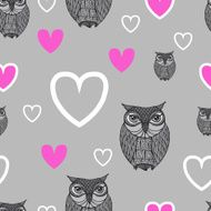 Cute cartoon owls in vector Card pink and gray colors N2