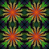 Beautiful pattern from fractal flowers Orange and green palette