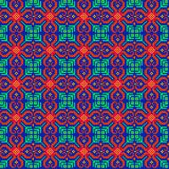 seamless mosaic of geometric ornament with red flowers