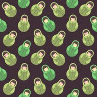 Modern cute cartoon naive brown hair russian doll pattern