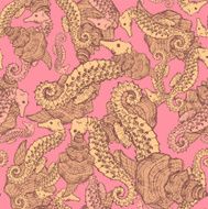 Sketch seahorse and shell in vintage style N2