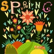Stylish floral card with caterpillar in bright colors