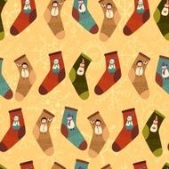 StylishRetro Merry Christmas seamless pattern with cute socks a