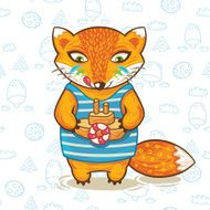 Vector illustration print of a cartoon fox with wooden toy