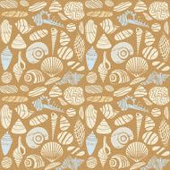 Sea shells and rocks seamless pattern on paper textured background