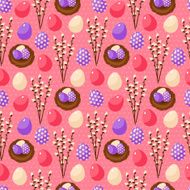 Easter seamless pattern with nest willow and eggs