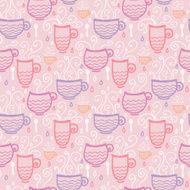 Pink tea cups seamless pattern background