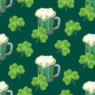 Seamless pattern with beer glasses and green clove