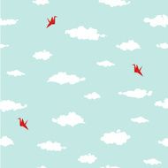 Clouds and origami cranes seamless pattern N2