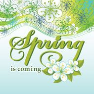 Spring is comming Word flowers wavy lines Background