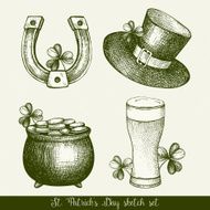 Vintage set of St Patrick&#039;s day sketch
